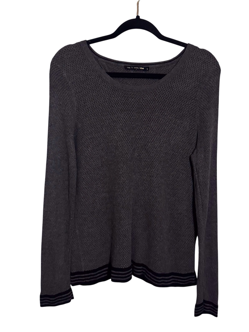 Rag & Bone Size Large Gray Open Knit Pullover Sweater Casual Fly Away Back